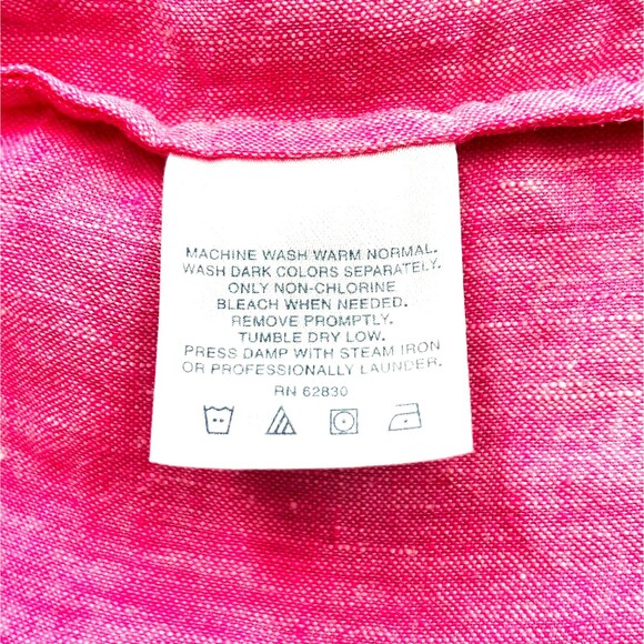 Lands End Linen Shirt 12 Pink Button Front Top Fitted Cool Summer Y2K 90s - Picture 5 of 6